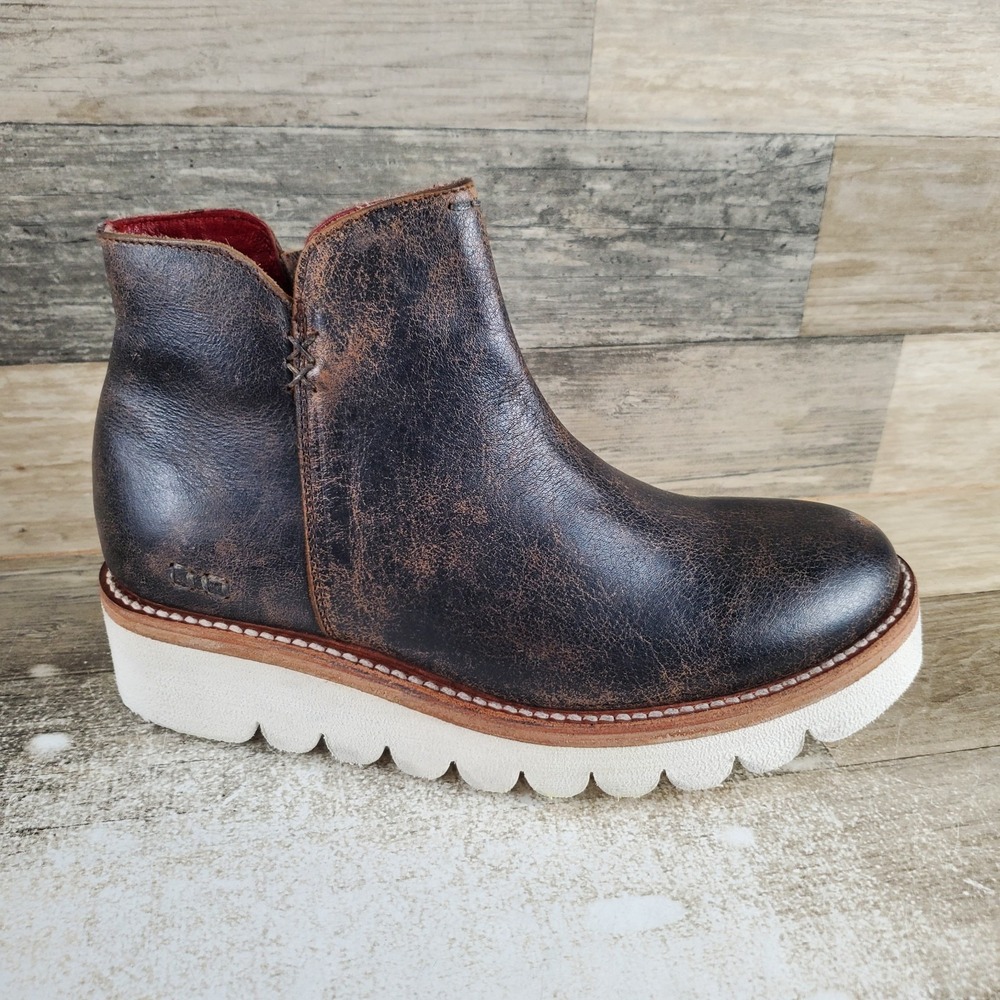 Bed Stu Distressed Brown Leather Over-the-Knee Boot with White Platform